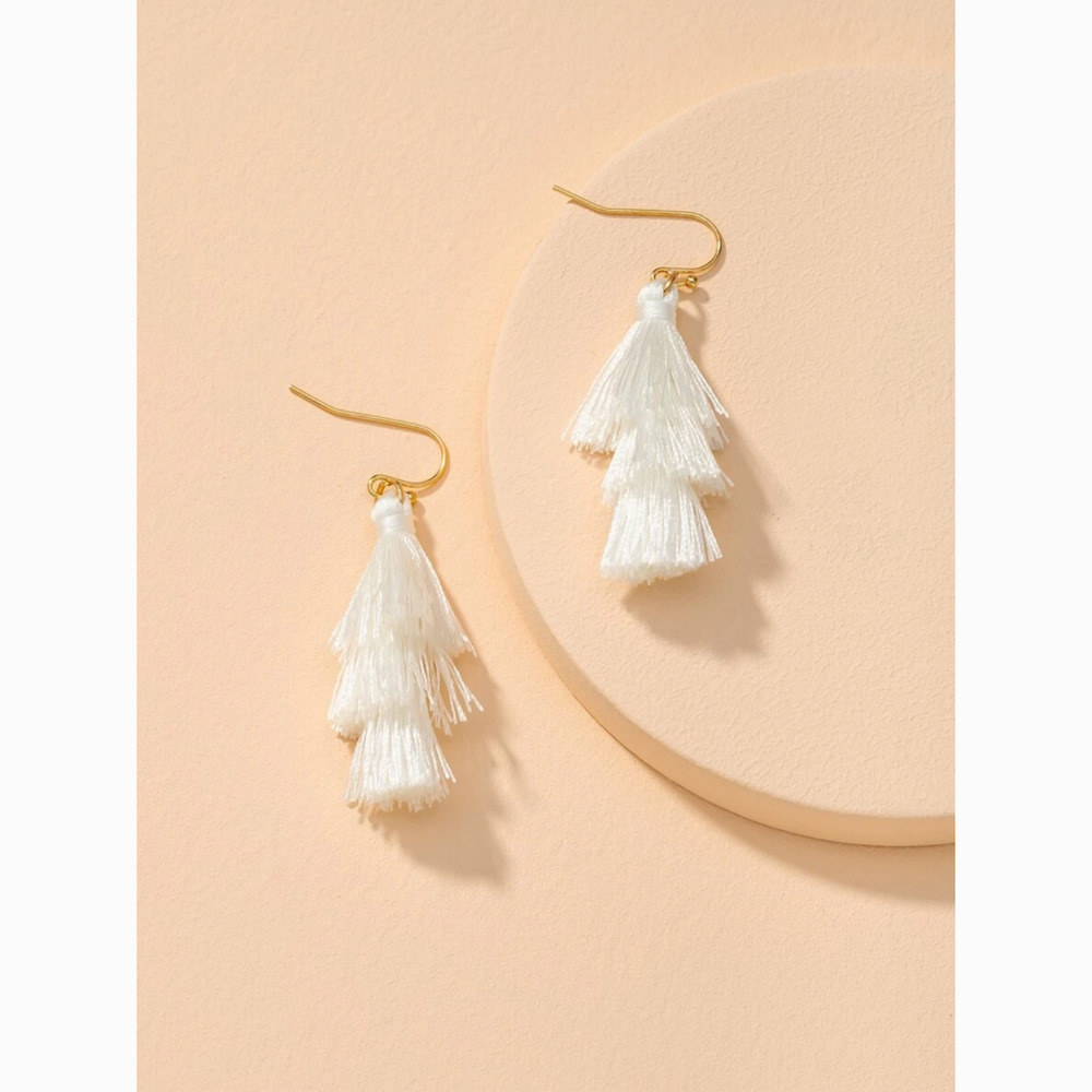 3/$30 White Gold Tassel Drop Statement Earrings